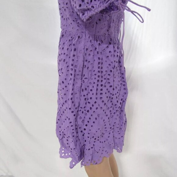 NEW ENGLISH FACTORY Womens Eyelet Scallop Edge Mini Dress Purple Size L - Picture 3 of 14